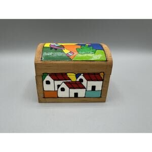 Nahanche Folk Art Wood Box Hand Painted El Salvador Toucan Bird Village VTG